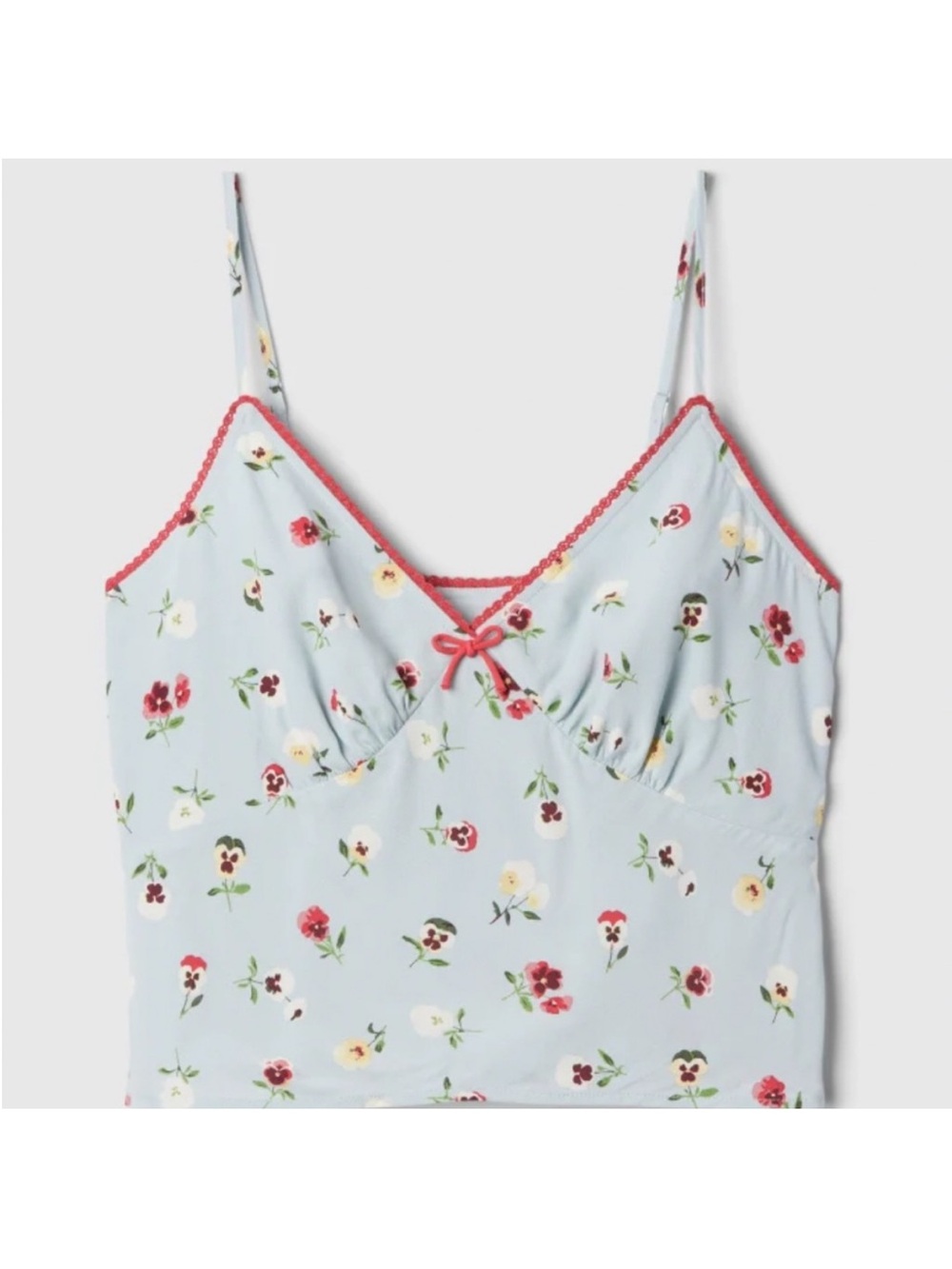 Floral Lace-Trim Cami Tank Top in Light Blue